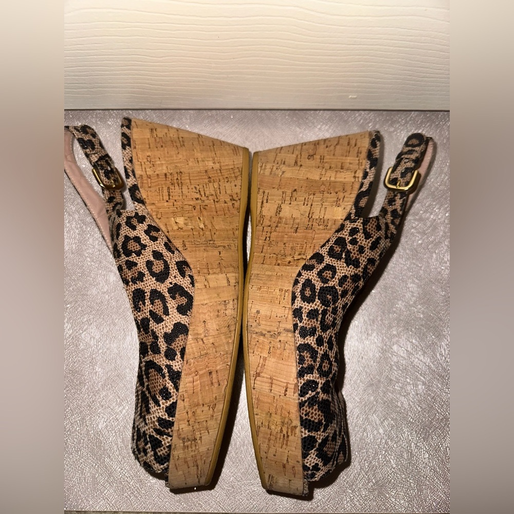 Stuart Weitzman Leopard Print Slingback Wedges 10 summer vacation Y2K style - Picture 3 of 13